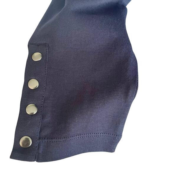 Chico's Navy Blue Knit Tunic Boat Neck Snap Cuff XXL Pima Cotton Fall Casual - Picture 3 of 7